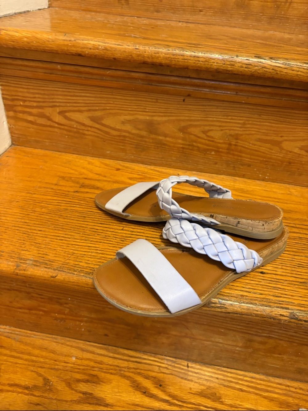Women’s White Braided Double-Strap Slide Sandals